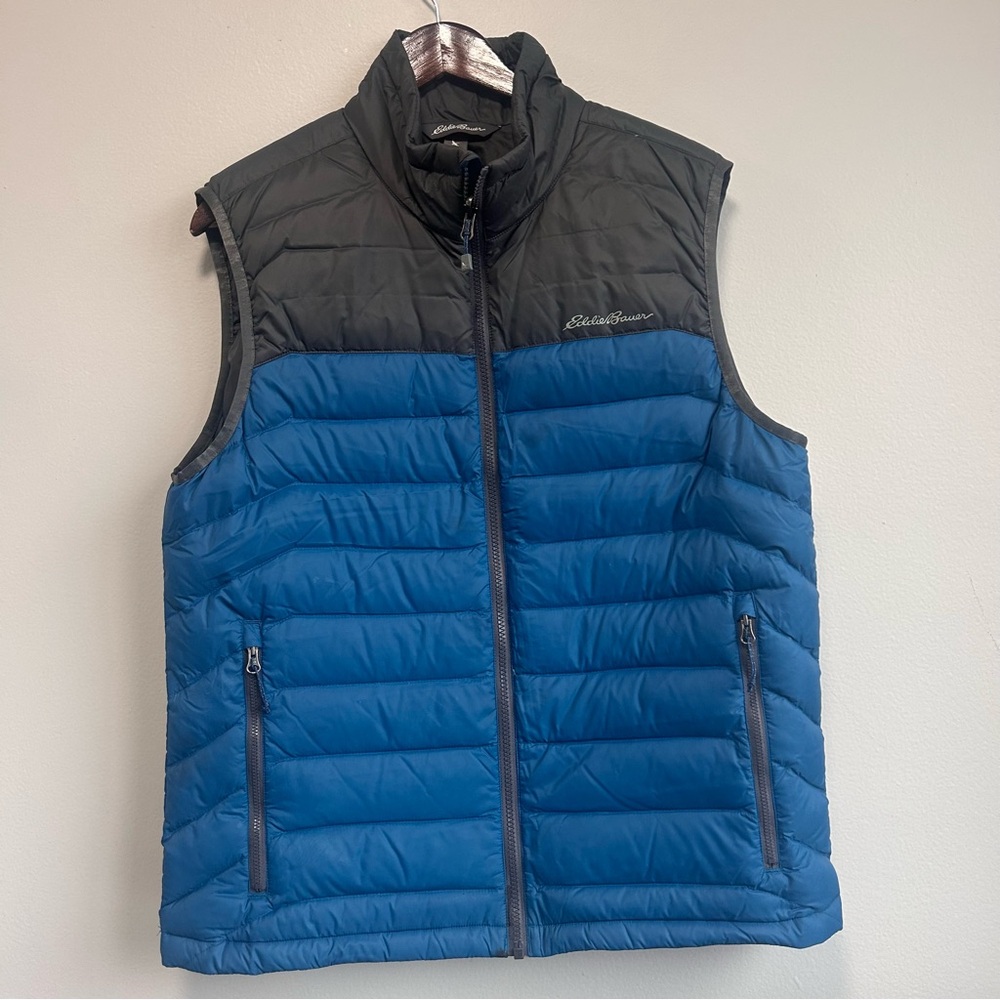 Eddie Bauer Mens Packable Down Lightweight Puffer Vest Blue & White Medium